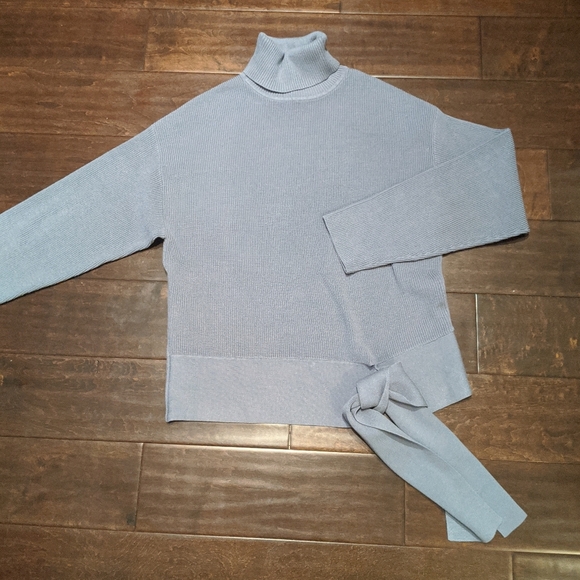 Sweaters - Baby Blue Side Tie Turtleneck